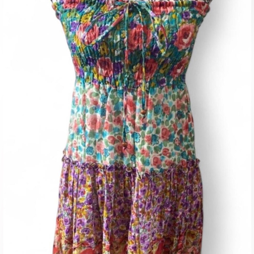 Raviya Tiered Floral Midi strapless dress SZ M - Picture 4 of 8